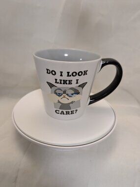 CAT COFFEE MUG  LOOK AT THE FACE  ATTITUDE ATTITUDE ATTITUSE He Doesn't Care